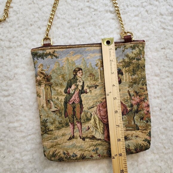 Vintage Tapestry Crossbody Shoulder Handbag Purse Romantic Victorian Gold Chain - Picture 3 of 7
